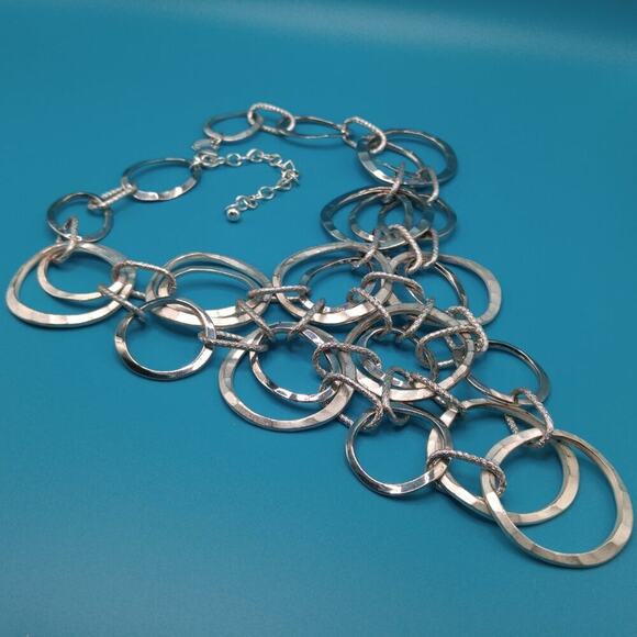 Chico's Hammered Loop Bib Necklace, Silver Tone, 21 Inches - Picture 3 of 8